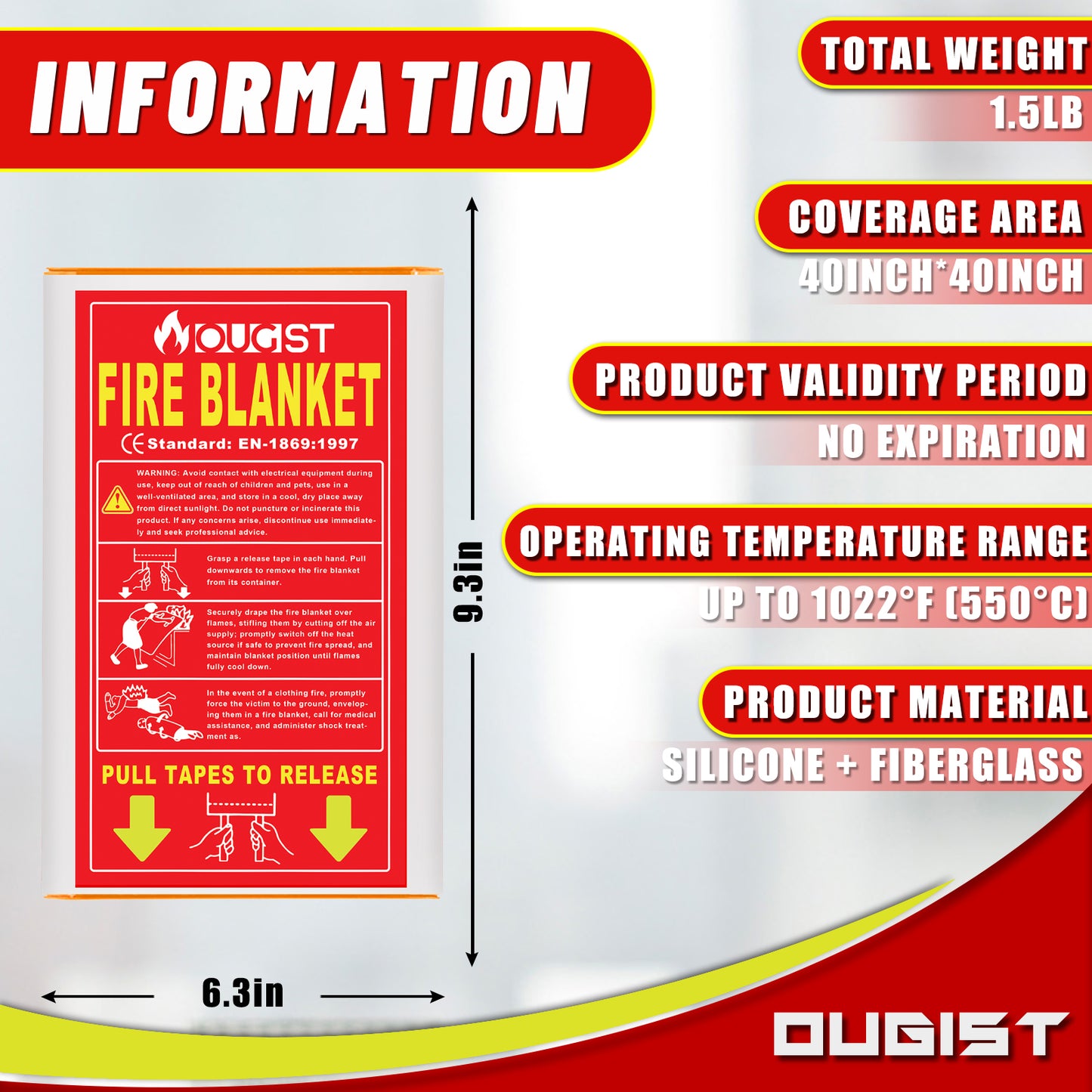 2 Pack Fiberglass Fire Safety Blankets for Survival