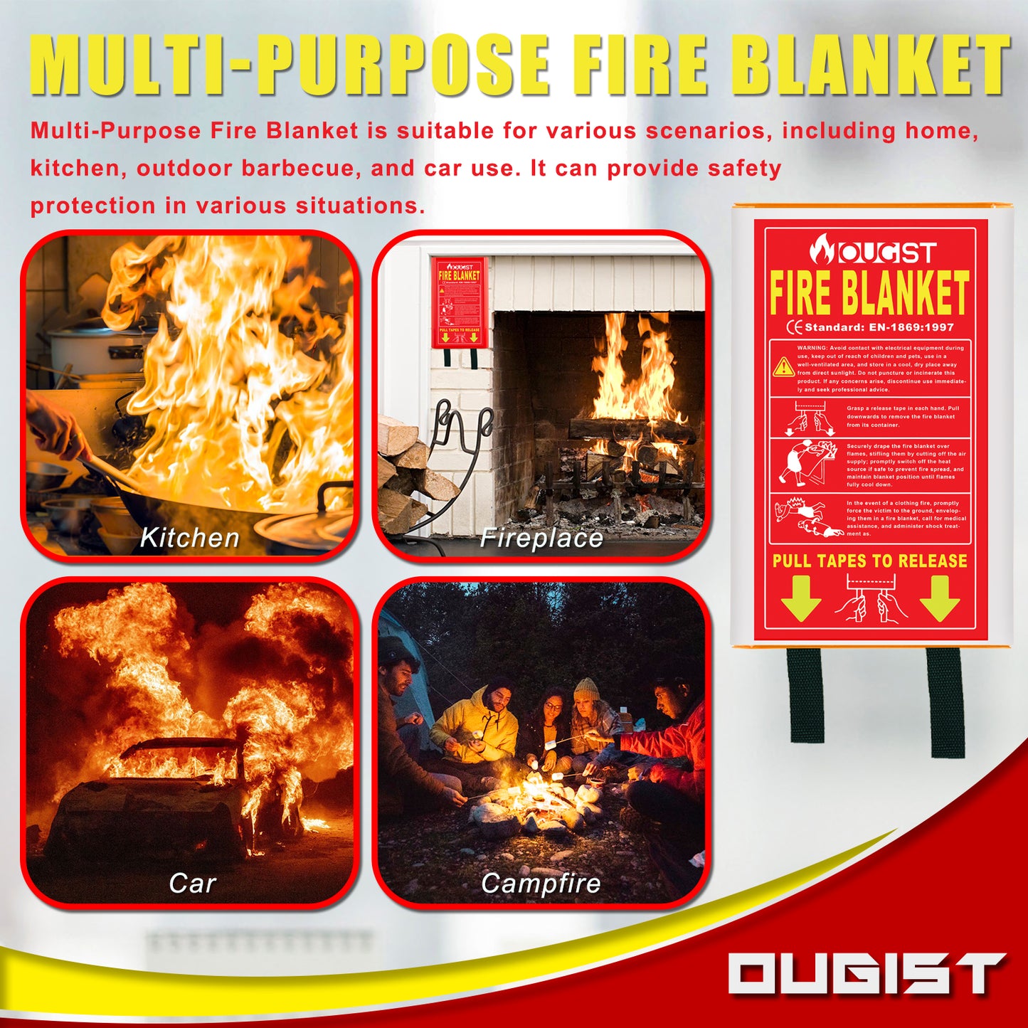 2 Pack Fiberglass Fire Safety Blankets for Survival