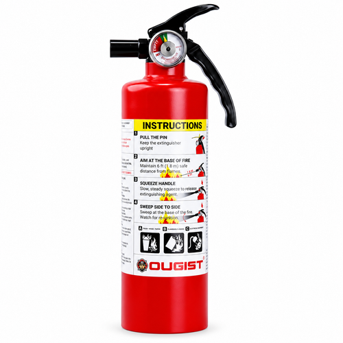 OUGIST 2.5 lb ABC dry chemical fire extinguisher on a white background.