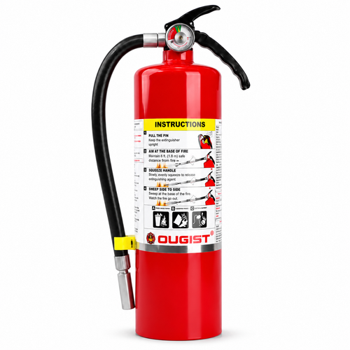 OUGIST 5 lb ABC dry chemical fire extinguisher on a white background.