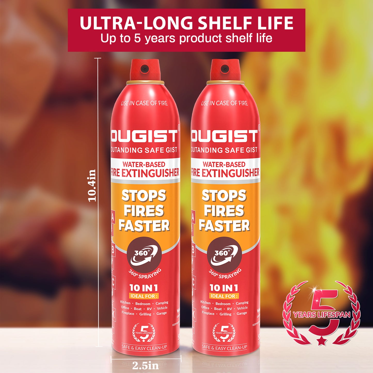 Ougist Fire Extinguisher 1/2/4 Pack | 10-in-1 Portable Fire Extinguisher Spray Effective on A, B, C, K Fires for Home and Vehicle