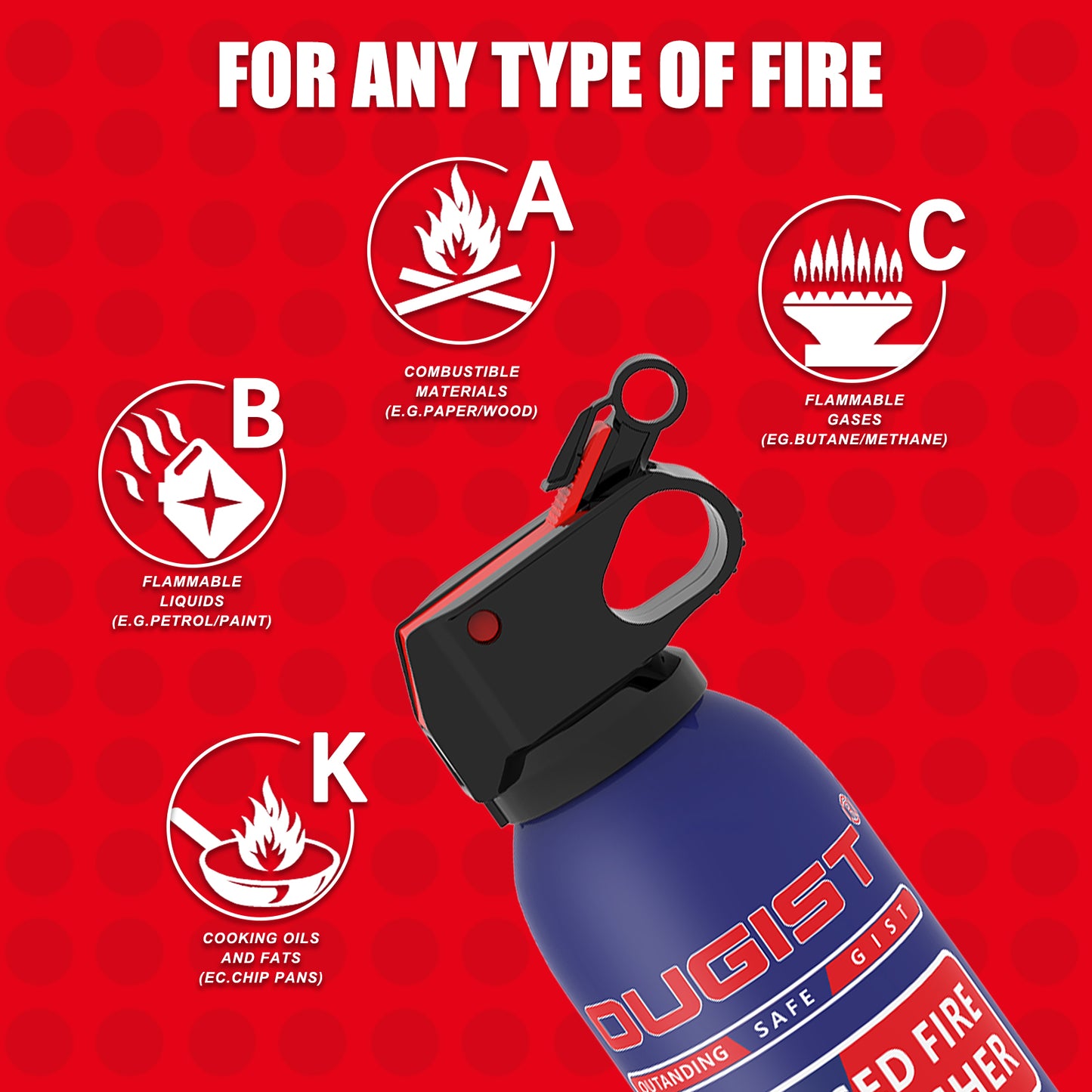 Dry Stop Fire Spray Extinguisher - 600g Quick-Acting Powder for Home, Car, Garage, Kitchen, 1A:10B:C:K Portable & Mess-Free Solution for Electrical, Grease Fires & More - 1 Pack