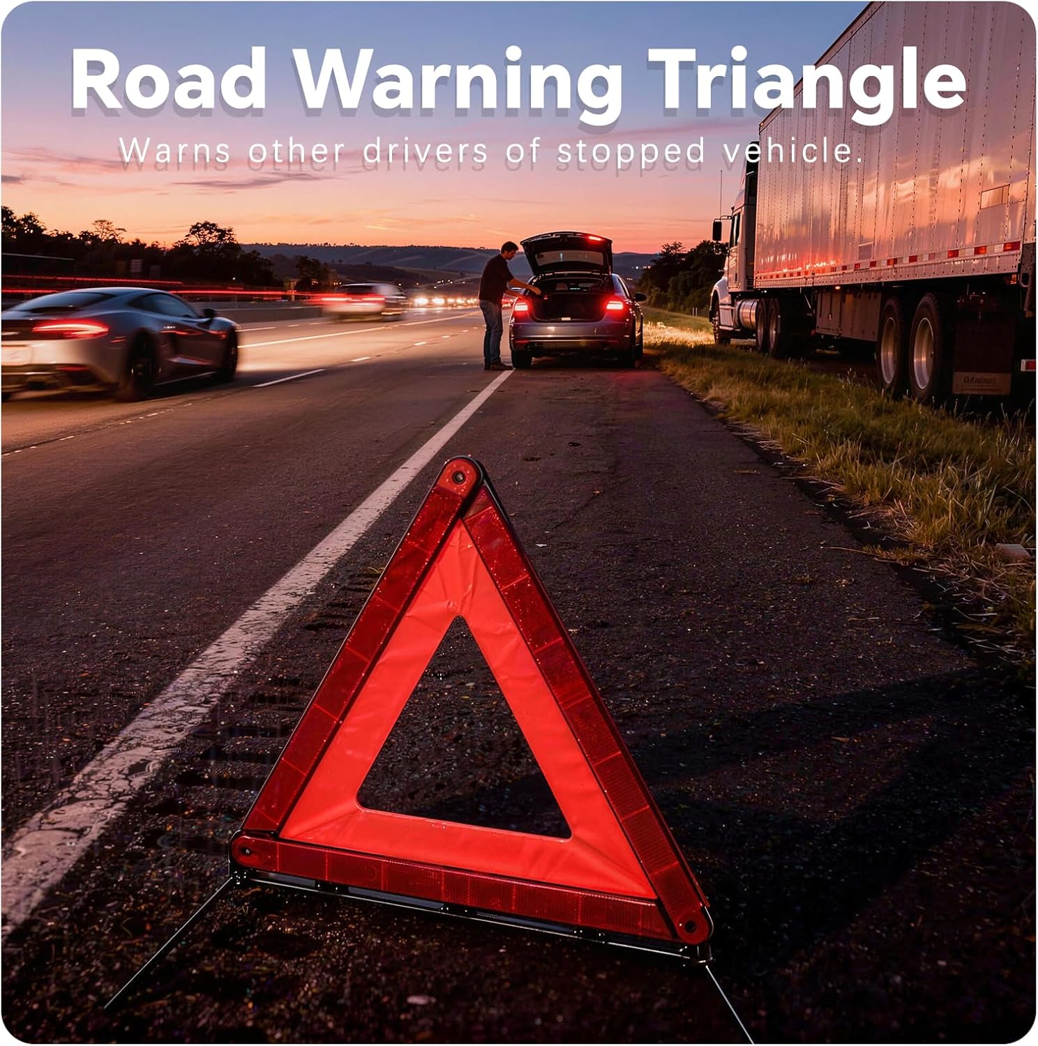 Roadside Safety Kit: Water Fire Extinguisher, Hammer, Vest, Gloves & Triangle