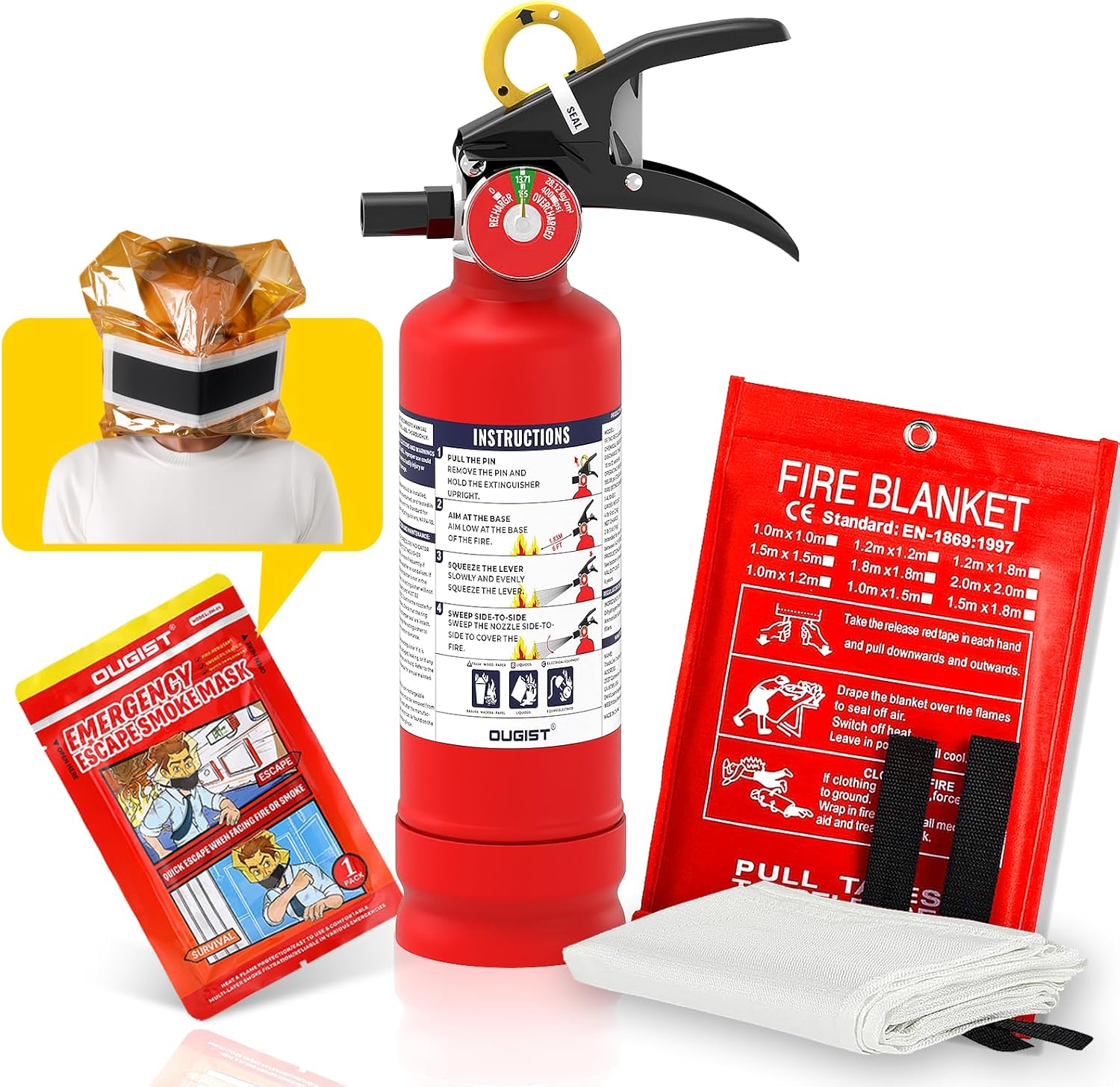 Fire Safety Kit: ABC Extinguisher, Blanket & Escape Mask Set
